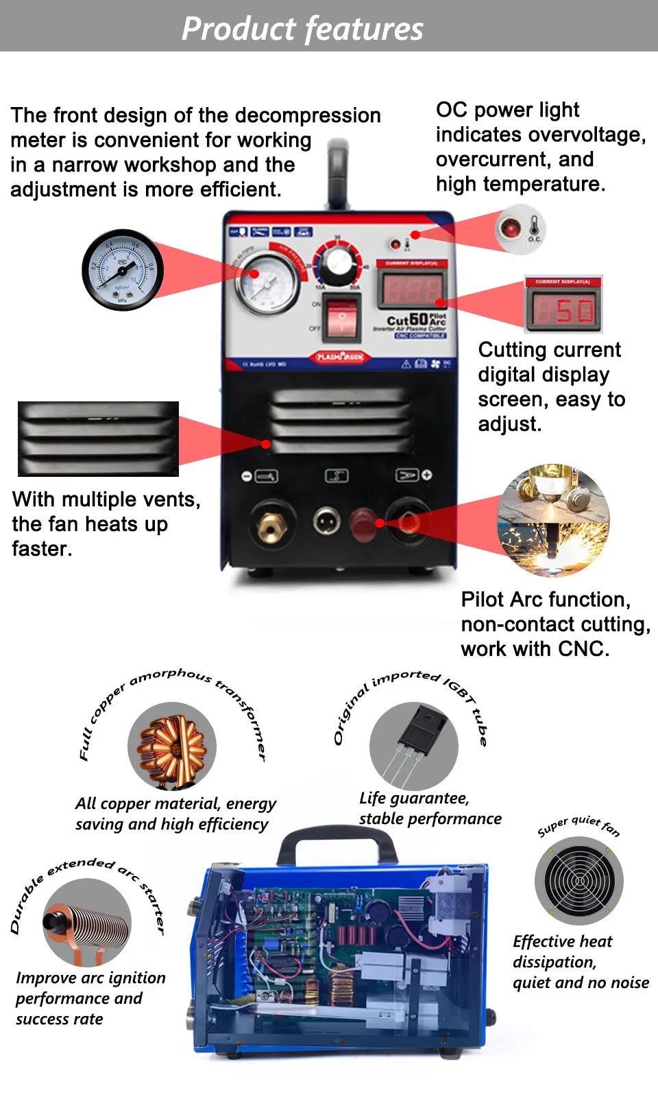 Pilot Arc Plasma Cutter CNC Non-Torch Plasma Cutting Machine 110/220v 60A, CNC Tool Cut Metal