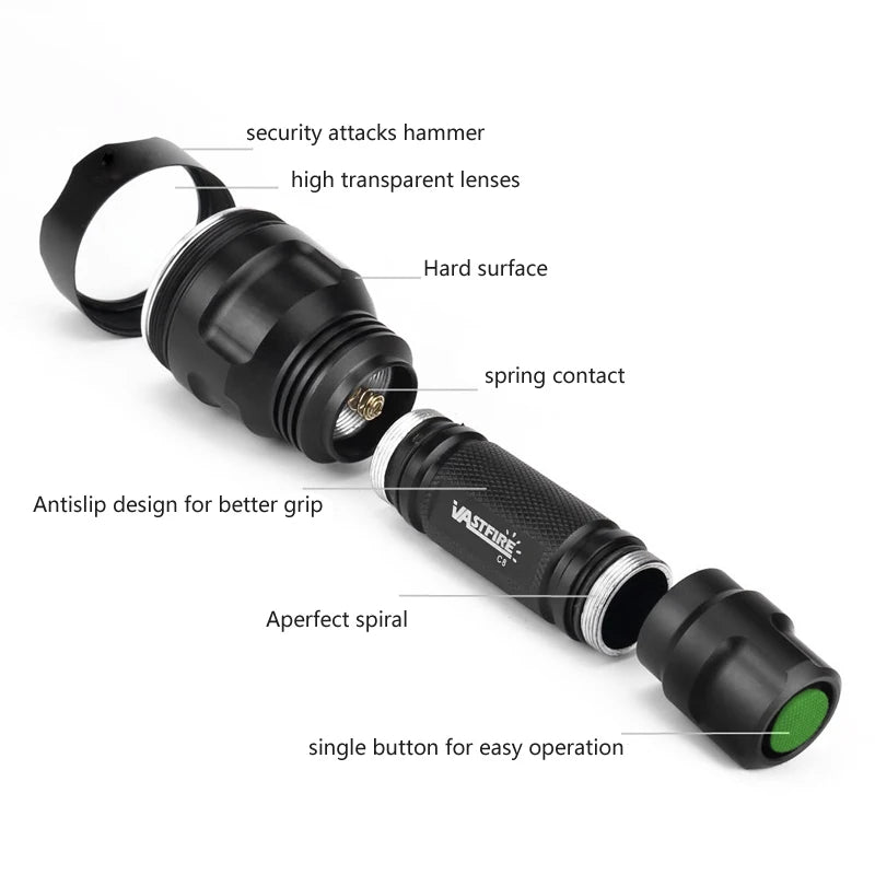 Tactical Hunting Flashlight 1 Mode Torch with Weaver Rail Scope Mount+18650 Battery+USB Charger