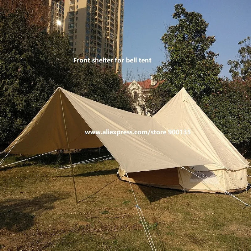 Luxury 4M Cotton Canvas Bell Tent With Stove Hole For 3-5 Persons Glamping