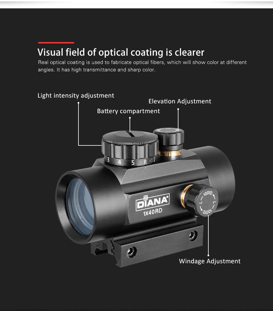 DIANA 3X44 Green Red Dot Sight Scope 1X40 & 3X42 Tactical Optics Riflescope Fit 11/20mm Rail 1X40