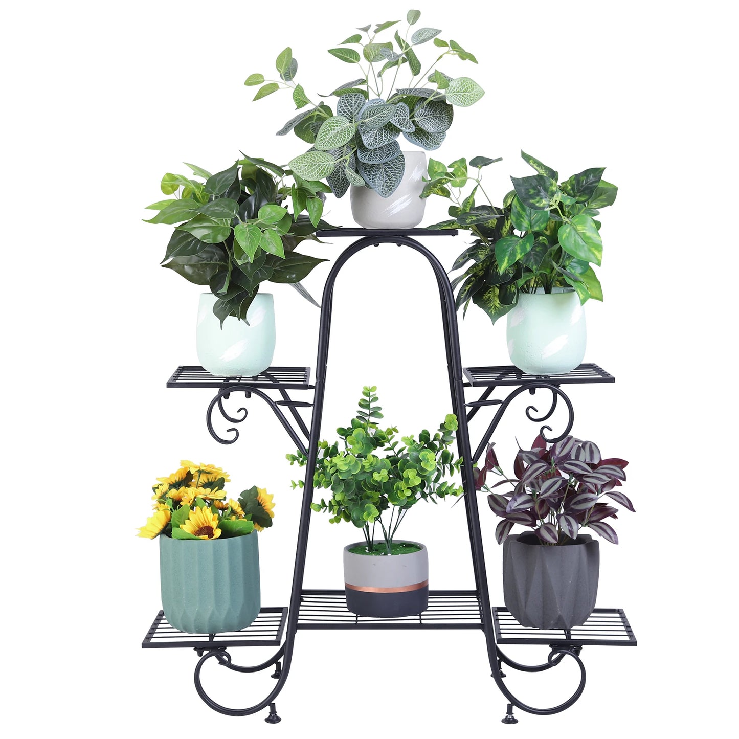 6 Tiers Plant Stand for Indoor and Outdoor Black Metal Flower Pot Shelf Multi-Tiered Display Rack