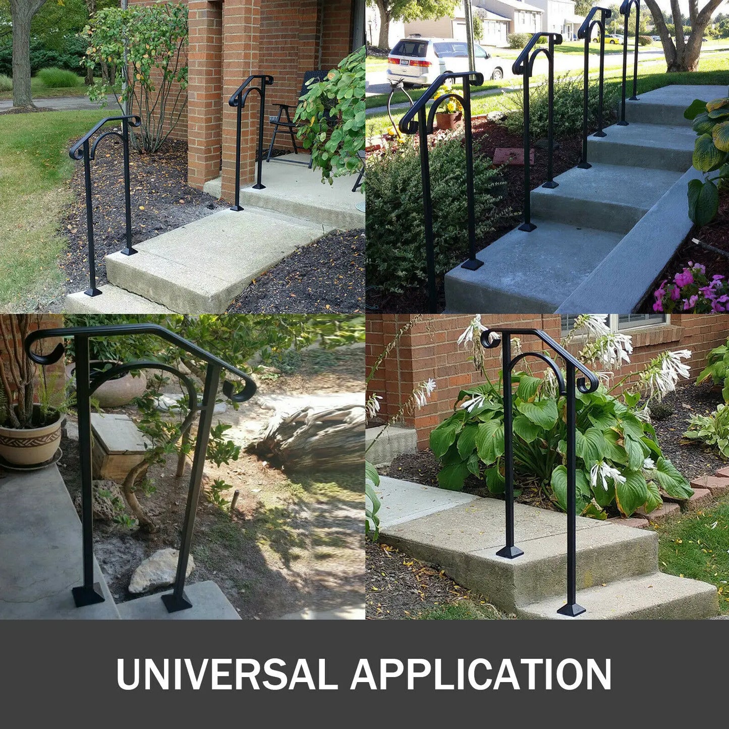 VEVOR Handrail Arch Railing White Fits 1 Or 5 Steps Stair Wrought Iron Handrails W/Installation Kit