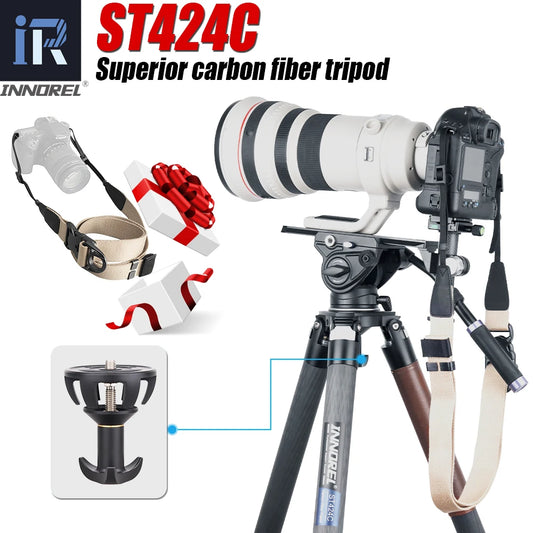 INNOREL ST424C Professional Carbon Fiber Tripod Monopod For  DSLR Camera Camcorder Fluid Head Birdwatching 42.4mm Tube 42kg Load