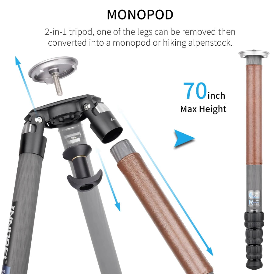 INNOREL ST424C Professional Carbon Fiber Tripod Monopod For  DSLR Camera Camcorder Fluid Head Birdwatching 42.4mm Tube 42kg Load