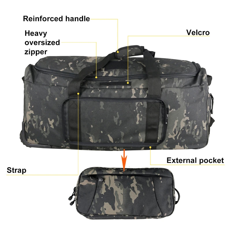 124L Large Capacity Outdoor Camping Travel Bag Large Trolley Case Waterproof Nylon Military Bag