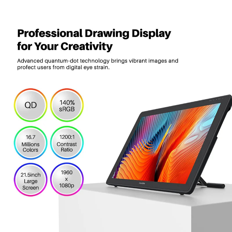 21.5" Huion Graphics Tablet Monitor Kamvas 22 Plus RGB Drawing Tablet Support Linux MacOS Android