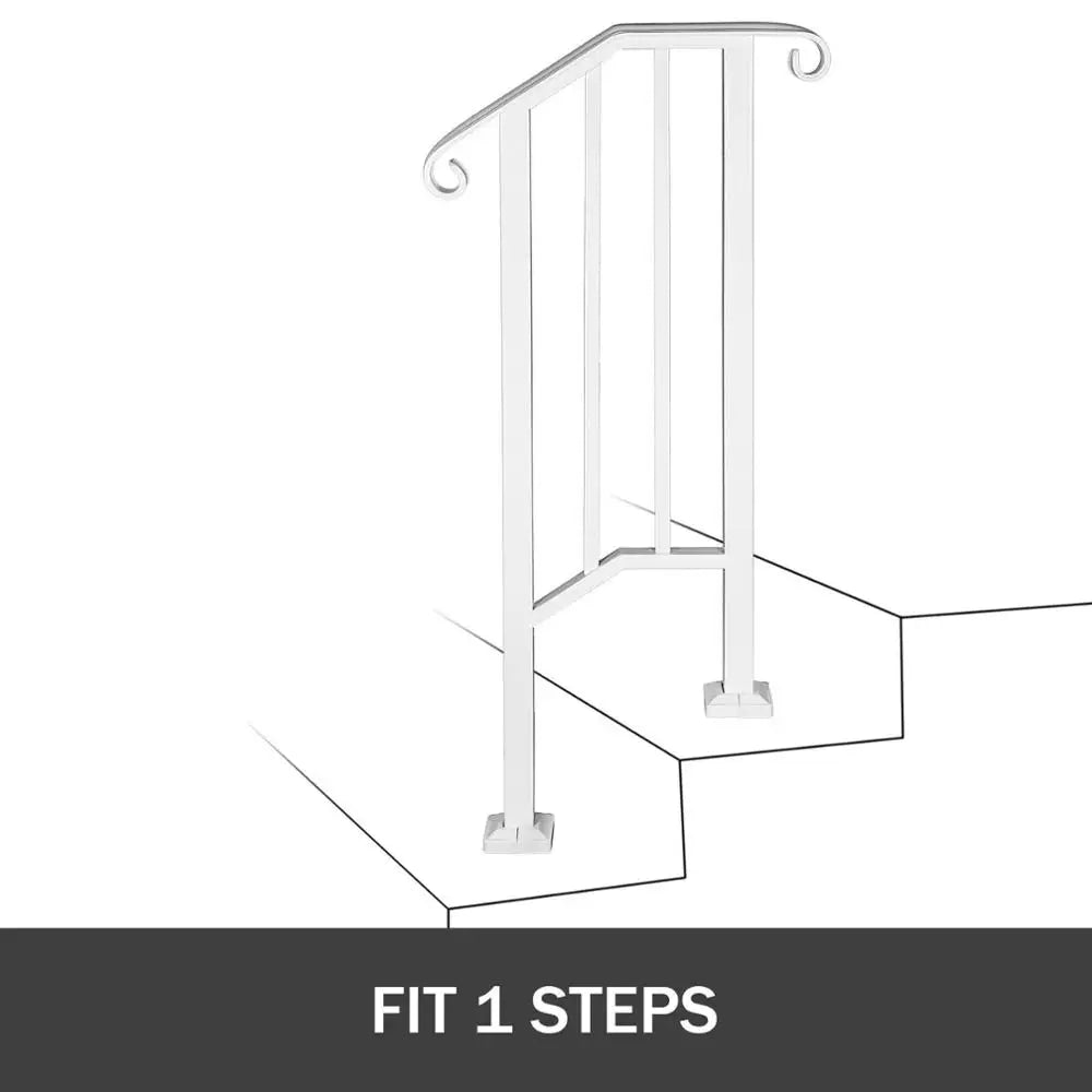 VEVOR Handrail Picket #1/2/3/4/5 Fits 1 to 5 Steps White Black Wrought Iron Stair handrail with Kit