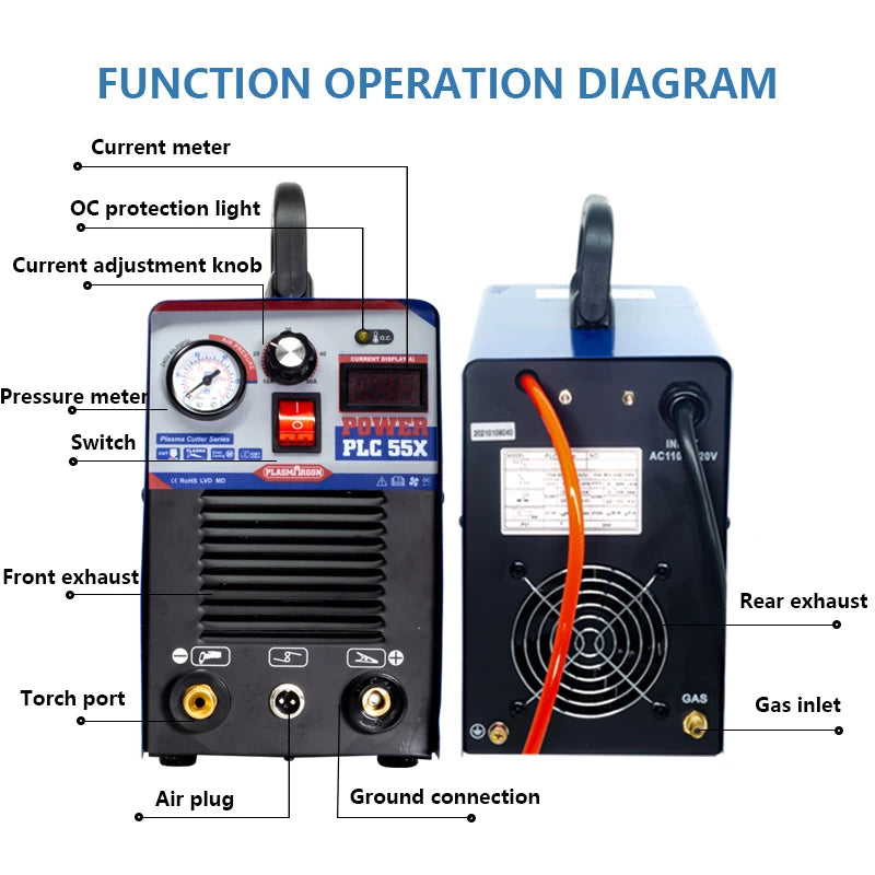 PLC-55X Plasma Cutter IGBT Air Plasma cutter 220V 50Amps 12mm Clean Cut Air Plasma Cutting Machine