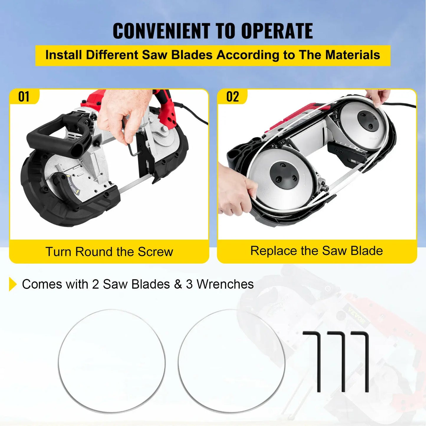 SucceBuy Portable BandSaw 5Inch Cutting Capacity Cordless Variable Speed 10Amp Motor Deep Cut