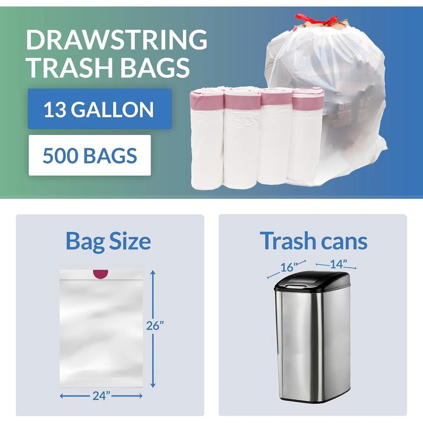 Tall Kitchen Drawstring Trash Bags 13 Gallon 500 Count Bulk White 13 Gallon