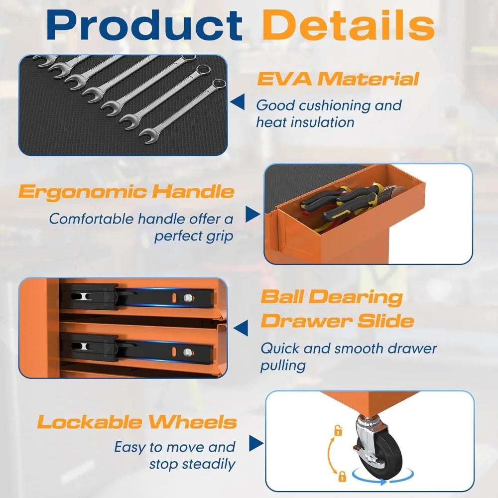 Drawers Tool Chest, Rolling Tool Box with Wheels and Drawers, Detachable Storage Toolbox with Lock