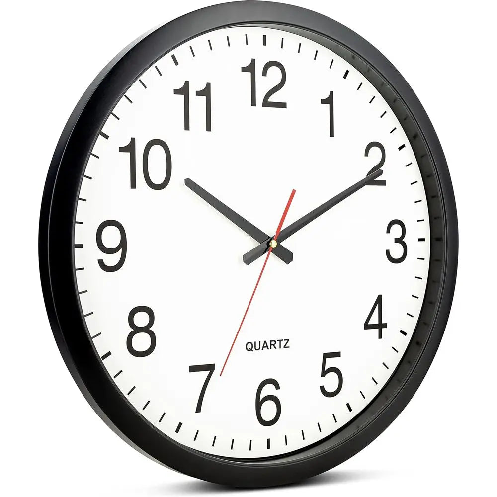 Black Wall Clock Silent Non Ticking - XL 18 Inch Quality Quartz Battery Operated Round Easy to Read