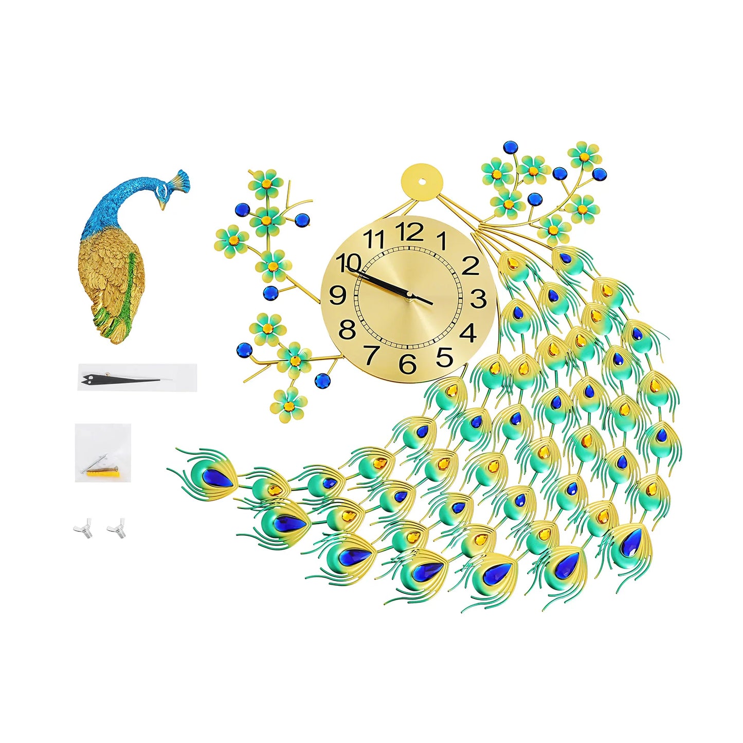 European Peacock Wall Clock - Elegant & Modern Decorative Silent Quartz Clock for Living Room & Office - Brings Luck & Harmony