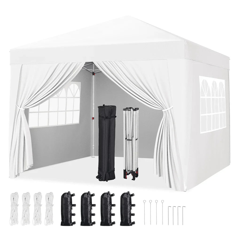 8x8/10x10ft Enclosed Pop-Up Canopy with 4 Removable Sidewalls, Portable Enclosed Instant Tent