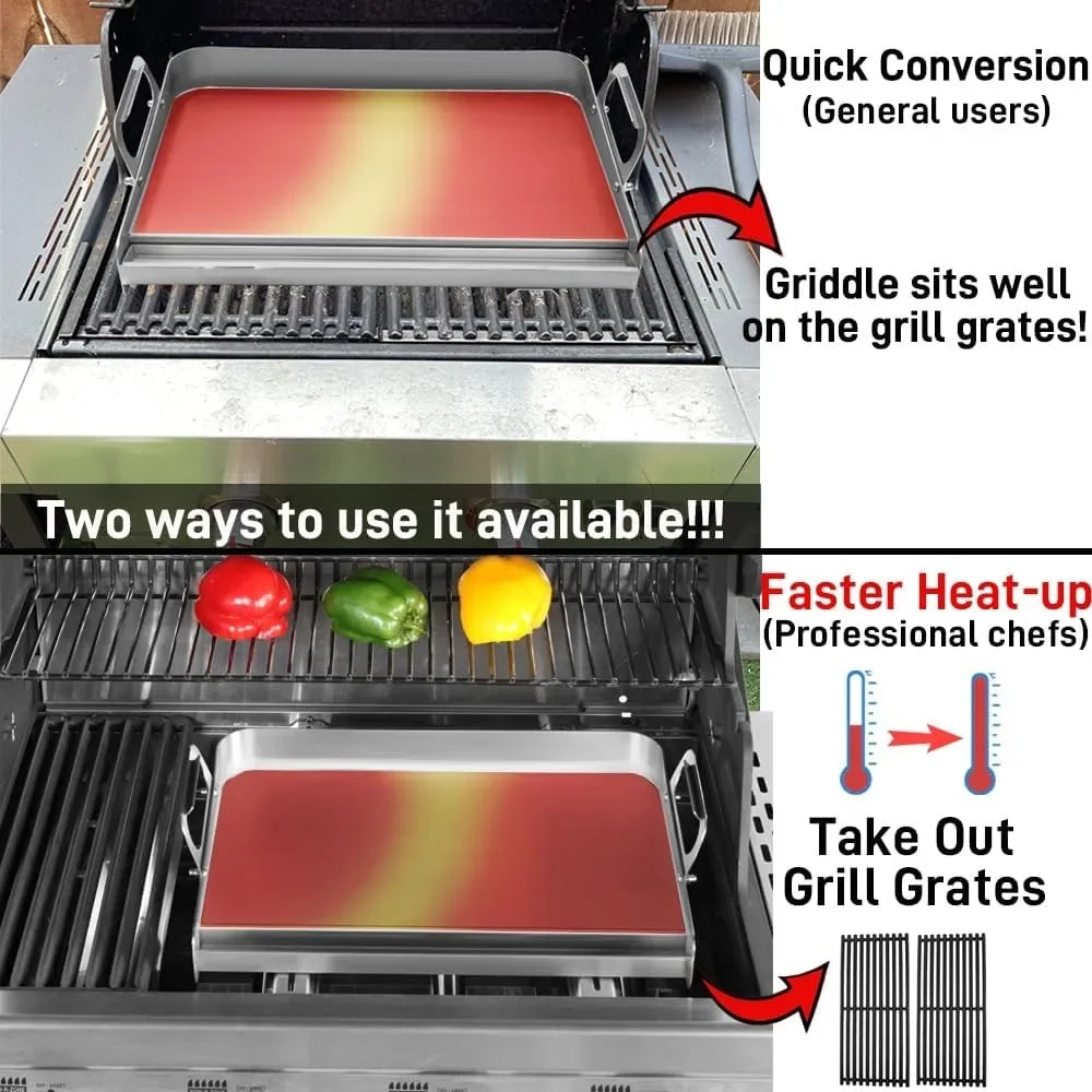 Griddle for Gas Grill, Flat Top Grill with Removable Grease Tray, 23" X 16" Stainless Steel Griddle