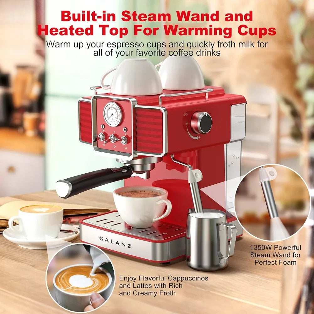 Galanz Retro Espresso Machine with Milk Frother, Professional Cappuccino and Latte Machine