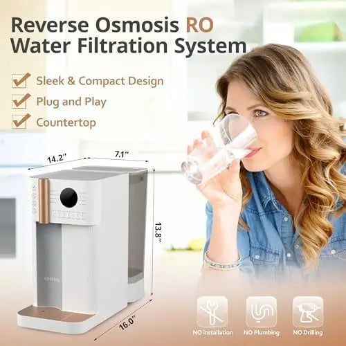 Countertop Reverse Osmosis Water Filter System/RO Filtration 3:1 Pure to Drain 4-in-1 Purifier