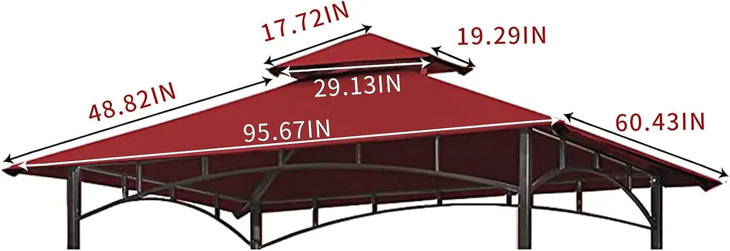 Grill BBQ Gazebo Double Tiered Replacement Canopy Burgundy waterproof