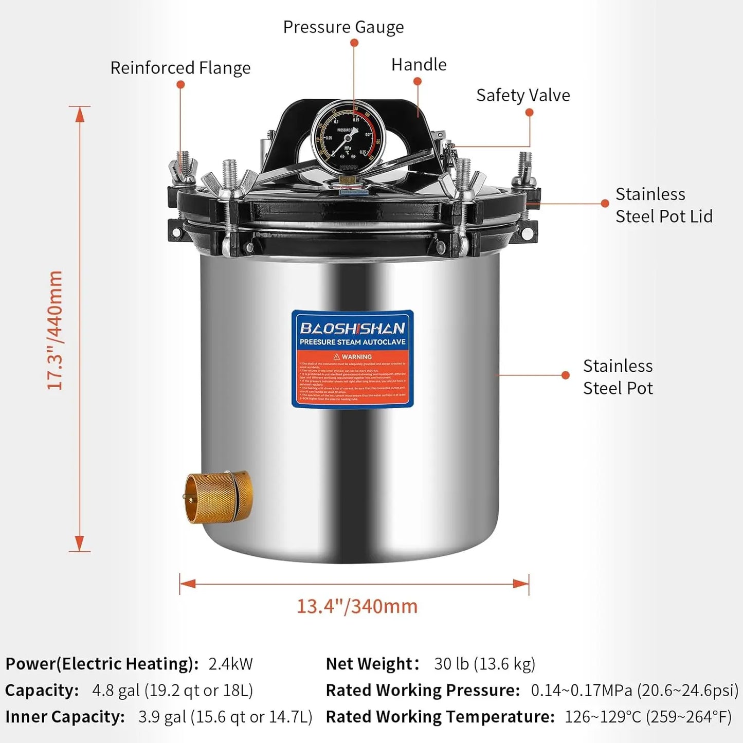 18L Electric Pressure Canner 19 QT Stainless Steel Portable Pressure Canner , Jar Canning 1.2KW