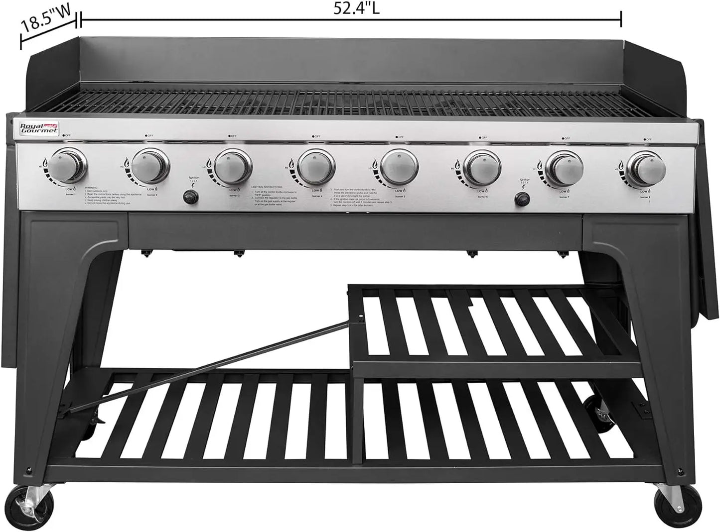 Event 8-Burner BBQ Propane Gas Grill with Cover, Picnic or Camping