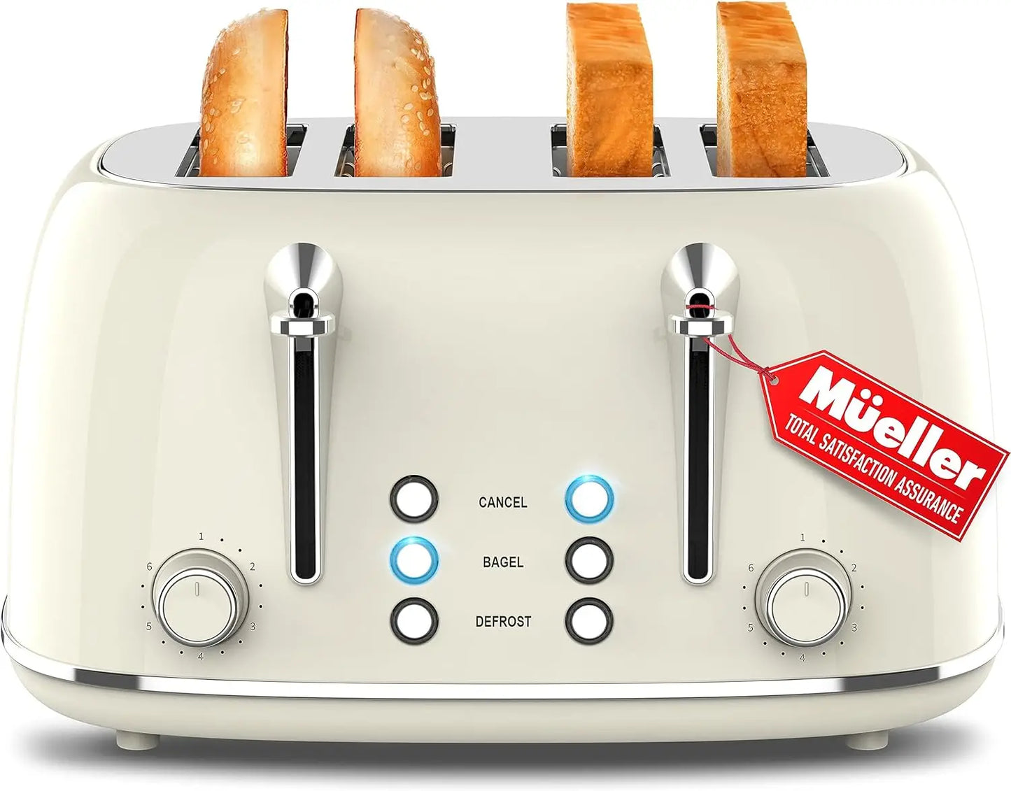 Retro Toaster 4 Slice with Extra Wide Slots Bagel Defrost and Cancel Function 6 Browning Levels Dual