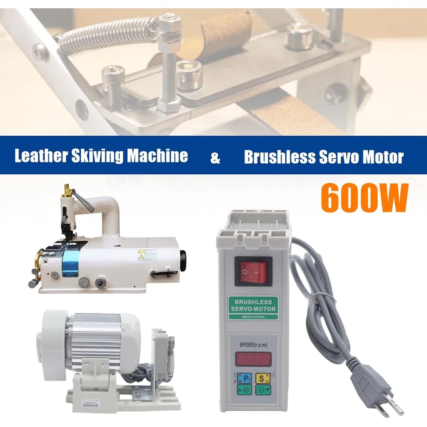 Electric Leather Skiving Machine SM-801+600W Brushless Sewing Machine Servo Motor, Limit Controller