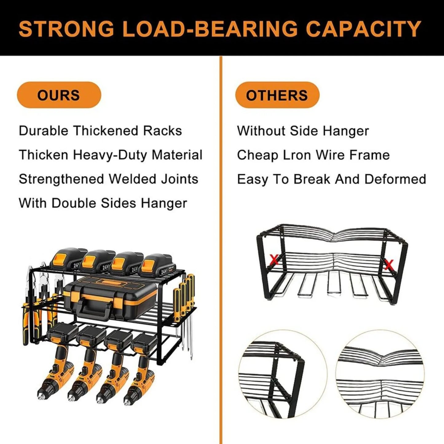 Power Tool Organizer Wall Mounted Power Tool Rack for Cordless Drill Storage