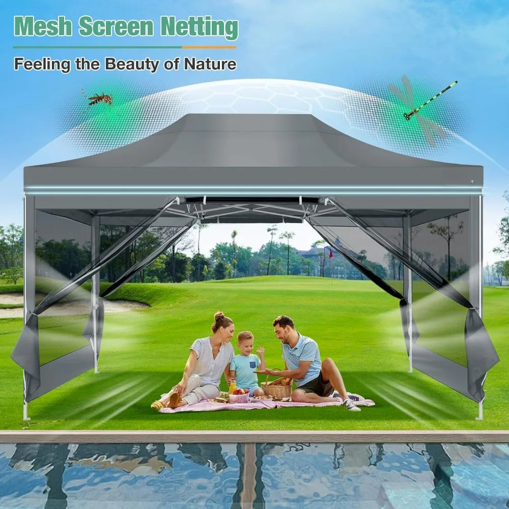 Canopy Tent 10x15 Heavy-Duty, Pop-Up Gazebo with Mosquito Netting, Waterproof Canopy with Sidewalls