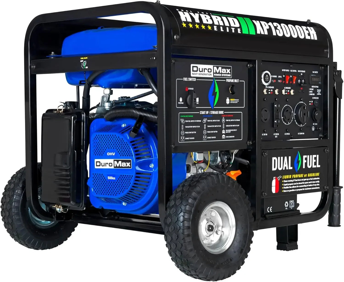 Dual Fuel Portable Generator 13000 Watt Gas or Propane Powered Electric Start-Home Back Up/Blue/Gray