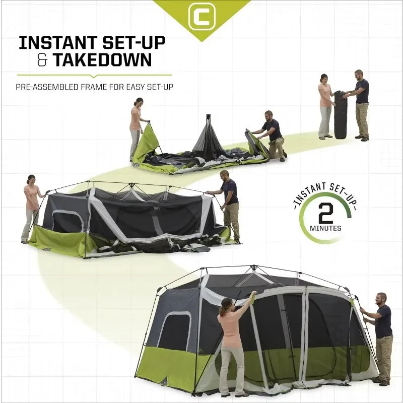 10 Person Instant Cabin Tent 2 Room Huge Tent Pockets Portable Large Pop Up