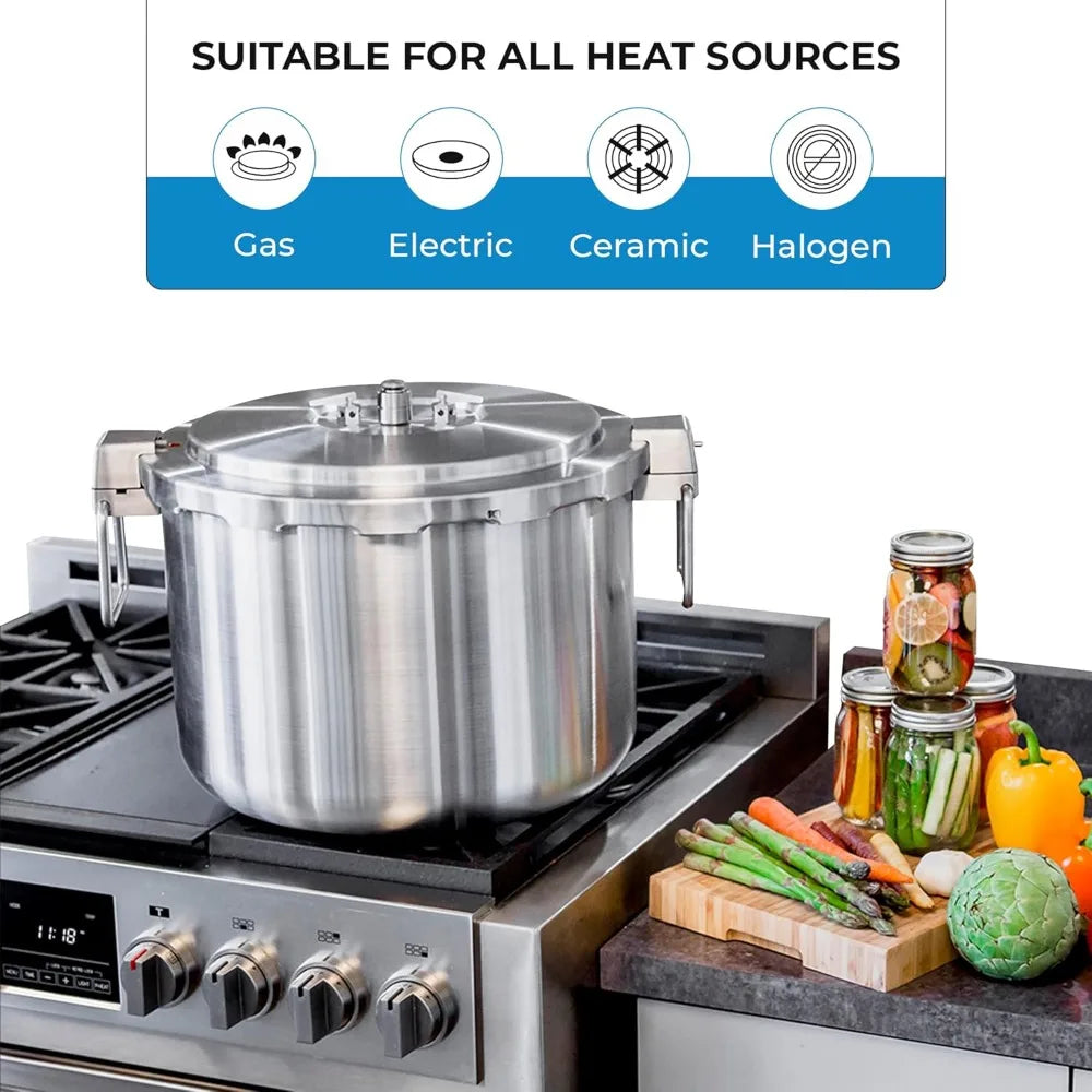 BUFFALO 37 Quart Stainless Steel Pressure Cooker Extra Large Canning Pot with Rack and Lid for Home