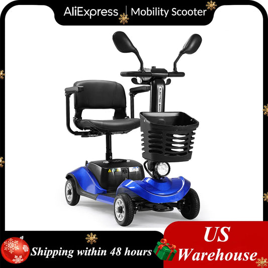 4 Wheels Mobility Scooter Foldable Electric Car Power Wheelchair w/Light Basket Collapsible Compact