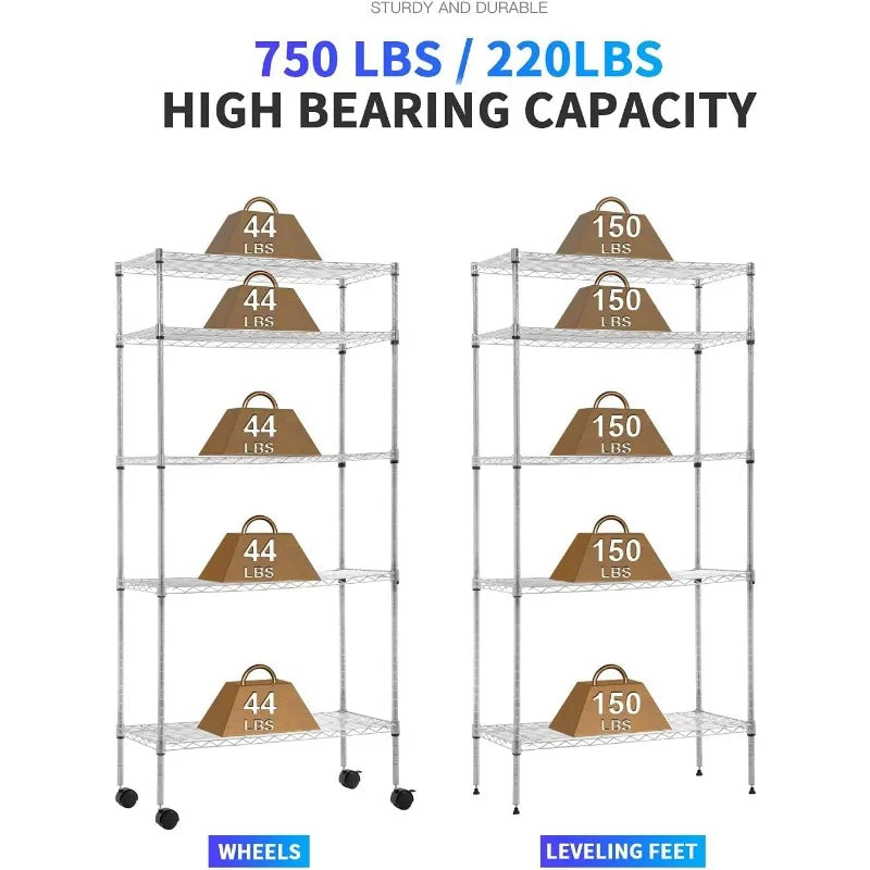 Storage Shelves 2100Lbs Capacity, 6-Shelf on Casters 48" L×18" W×72" H Commercial Wire Shelving Unit