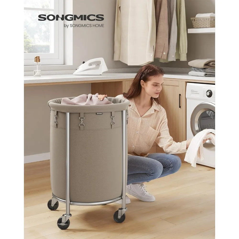 SONGMICS Laundry Basket with Wheels, Rolling Laundry Hamper, 29 Gal w/ Steel Frame and Removable Bag