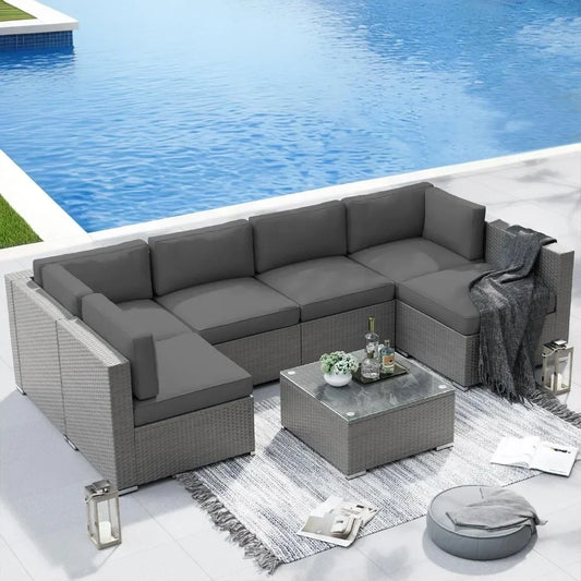 Outdoor Furniture Set, 7 Pieces Outdoors Patio Furniture Sets, Rattan Outdoor Patio Sectional