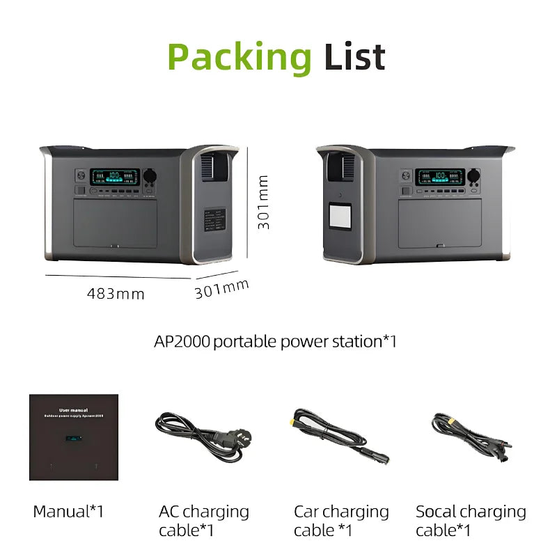 Camping Equipment Portable Power Station 2048WH Power Bank LiFePO4 Battery 2400W Emergency Power
