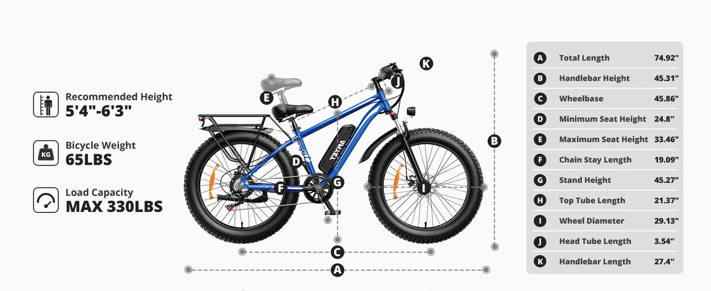 AMYET EB26 Electric Bike for Adults 1000W Electric Bicycle 48V 15AH/26" Fat Tire Mountain 31mph
