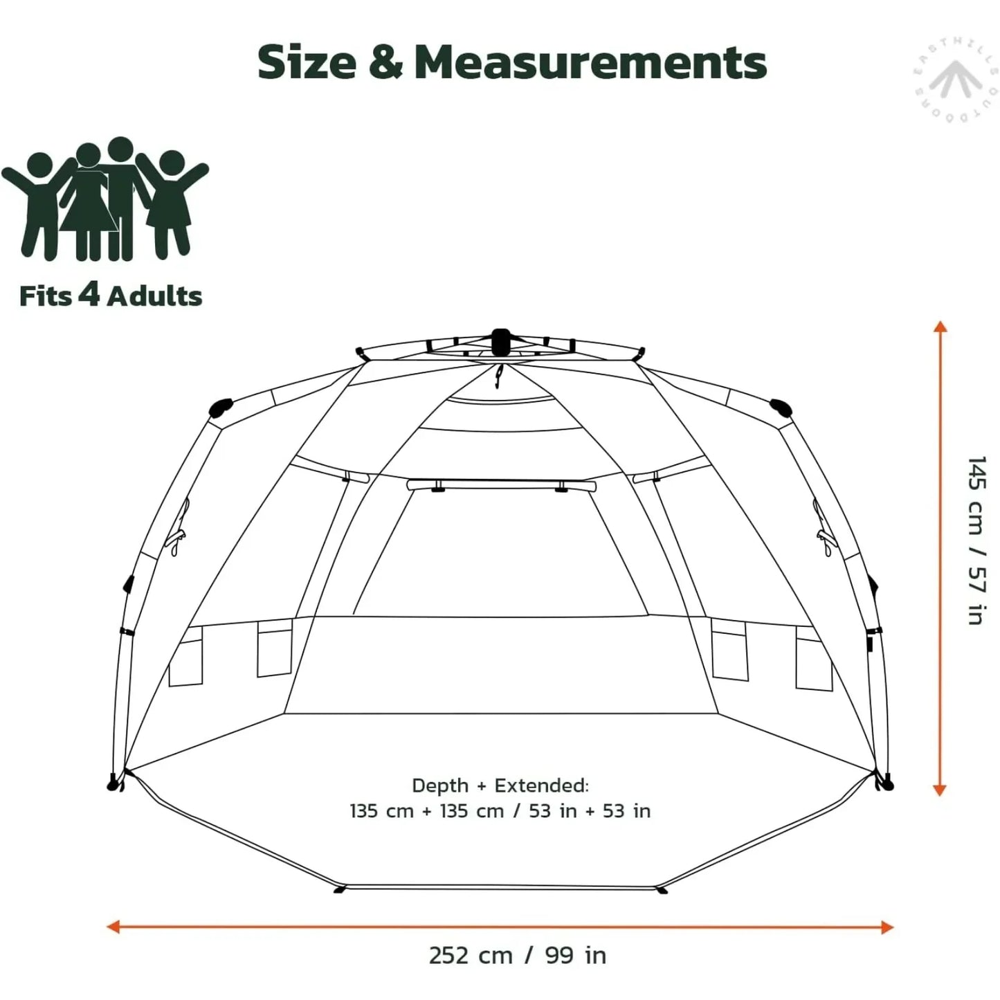 Easthills Outdoors Instant Shader Dark Shelter XL Beach Tent 99" / 4-6 Person Sun Shelter UPF 50+