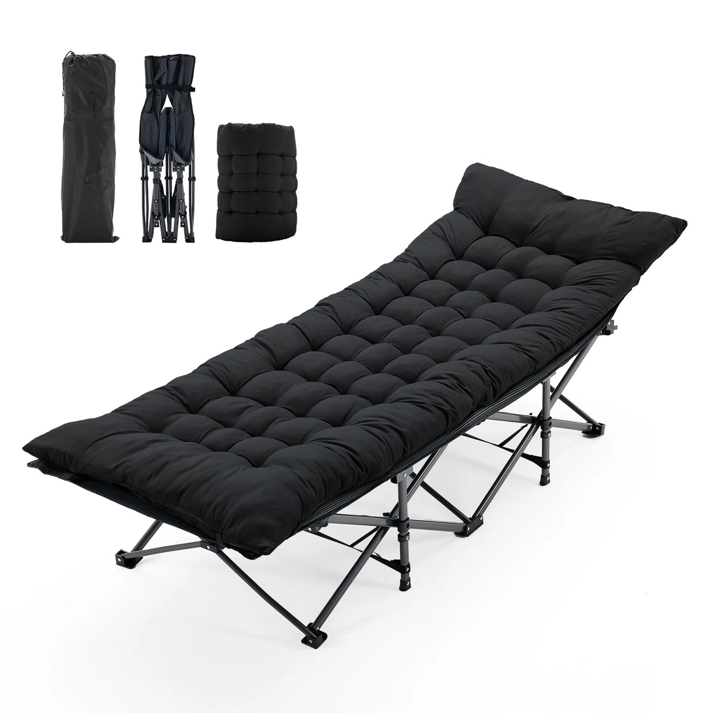 JHK Folding Camping Makeshift Bed Beach Lounge Chair Portable 3.5'' Cushion 440 lbs Sturdy Frame