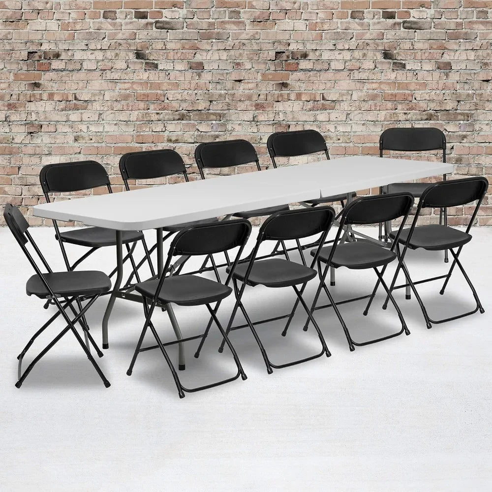 8' Plastic Bi-Fold Table Set w/10 Folding Chairs, 11-Piece Rectangular Folding Table and Chairs Set