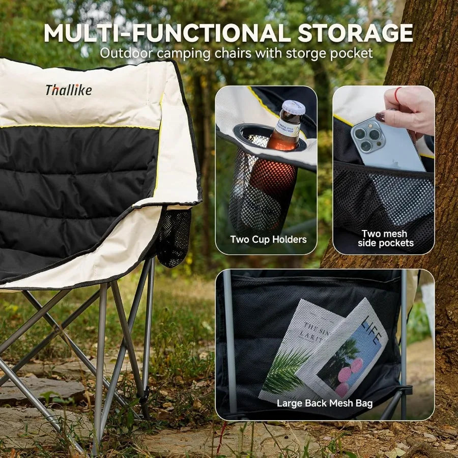 Oversized Camping Chair for Adults Heavy Duty Folding Chair w/Cup Holders Storage Pocket/Carry Bag