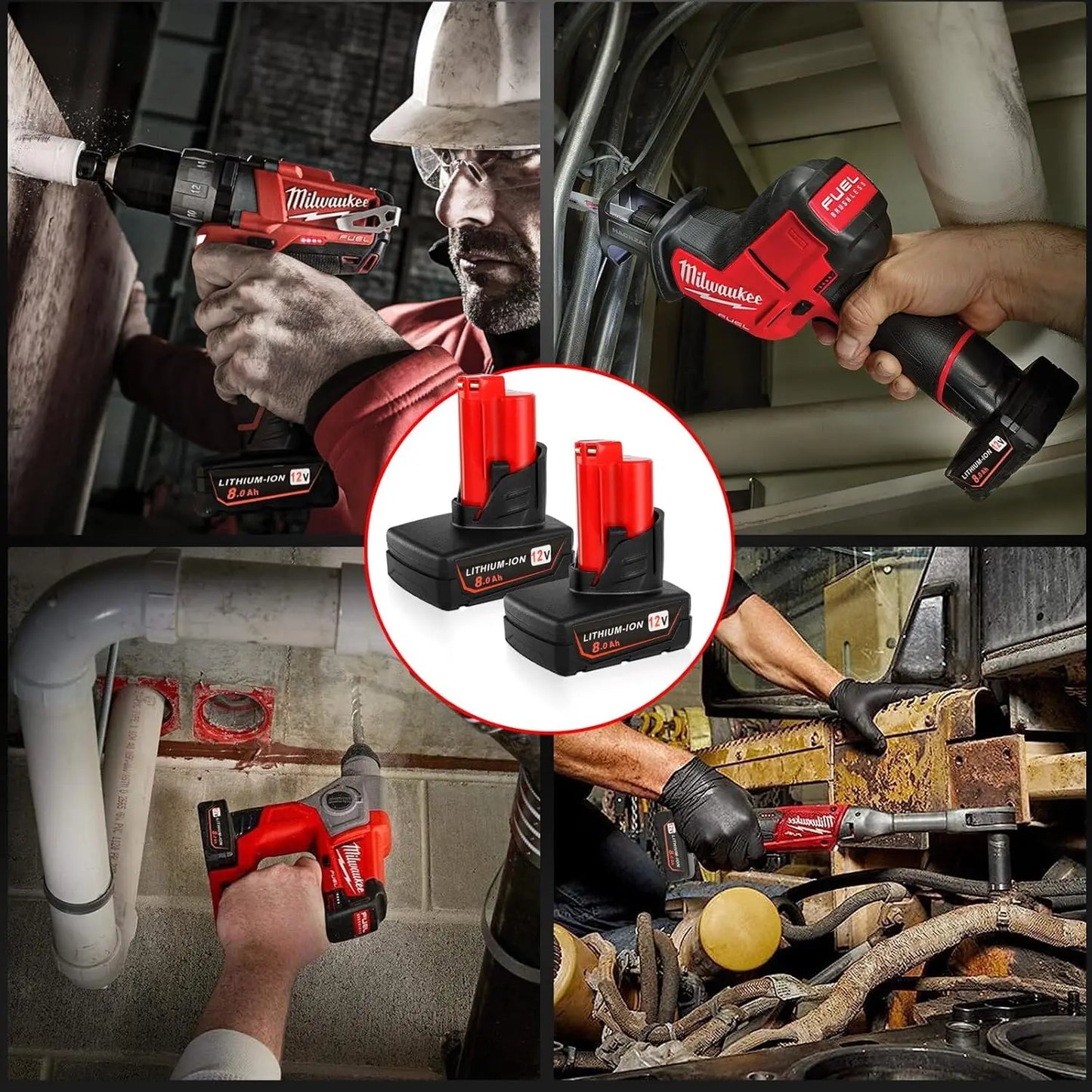 2PACK M12 12V 8.0Ah Battery Milwaukee Li-Ion Battery 48-11-2420 48-11-2411 48-11-2440 48-11-240