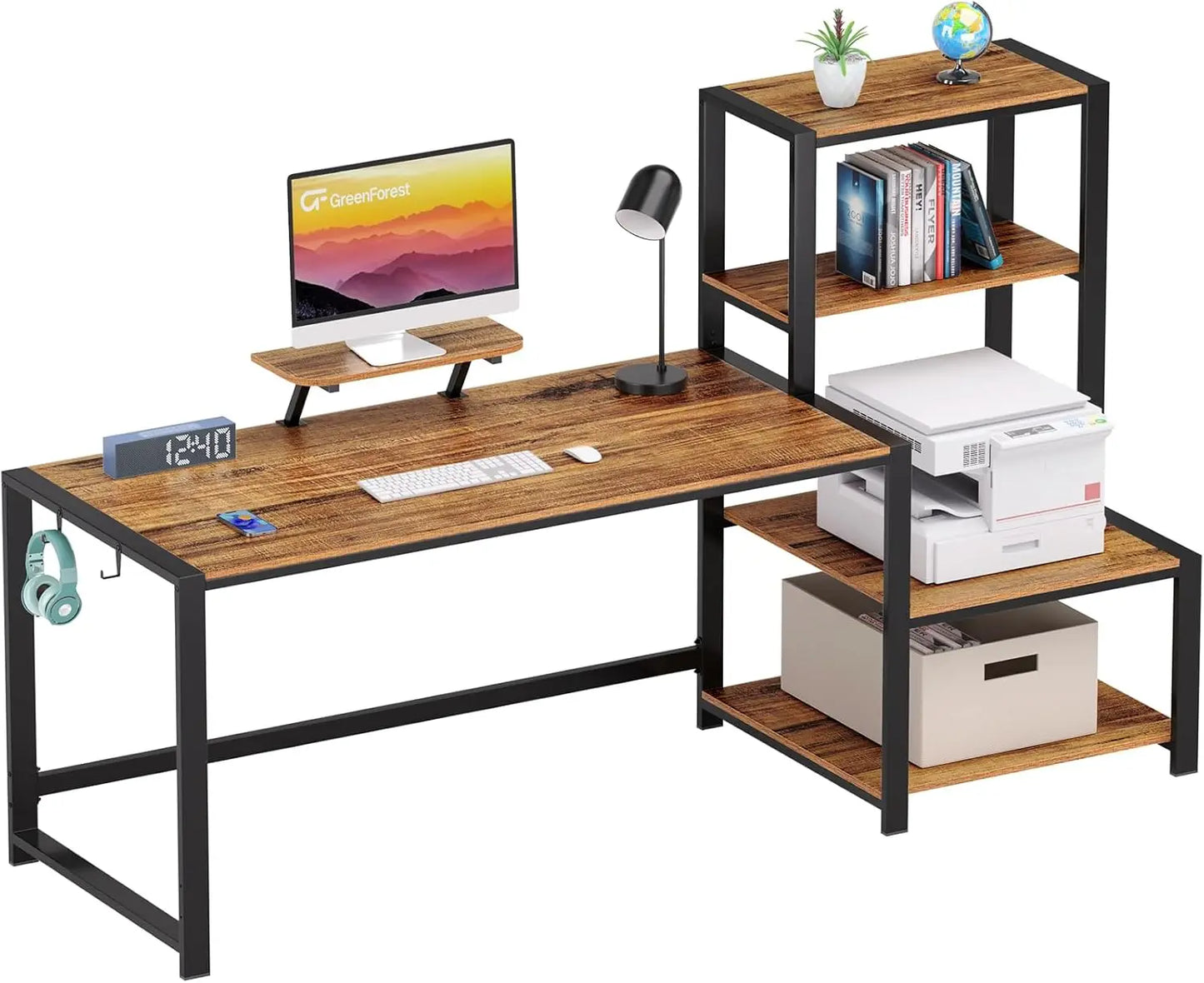 Computer Desk 67 inch with Storage Printer Shelf Reversible Home Office Desk w/Movable Monitor Stand