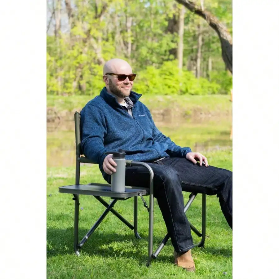 Oversized Director Chair with Side Table, Outdoor, Adult, Green Fabric Camping Chair, Green
