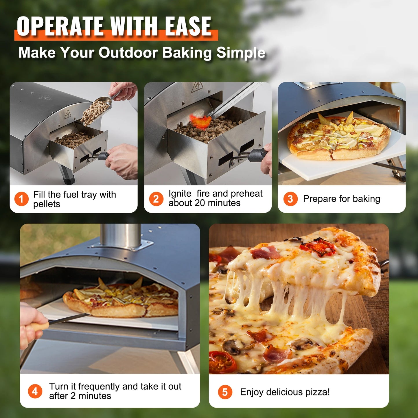 VEVOR 12" Portable Pizza Oven Wood Fired Food Grade Stainless Steel BBQ Picnics Baking Pizza Burner