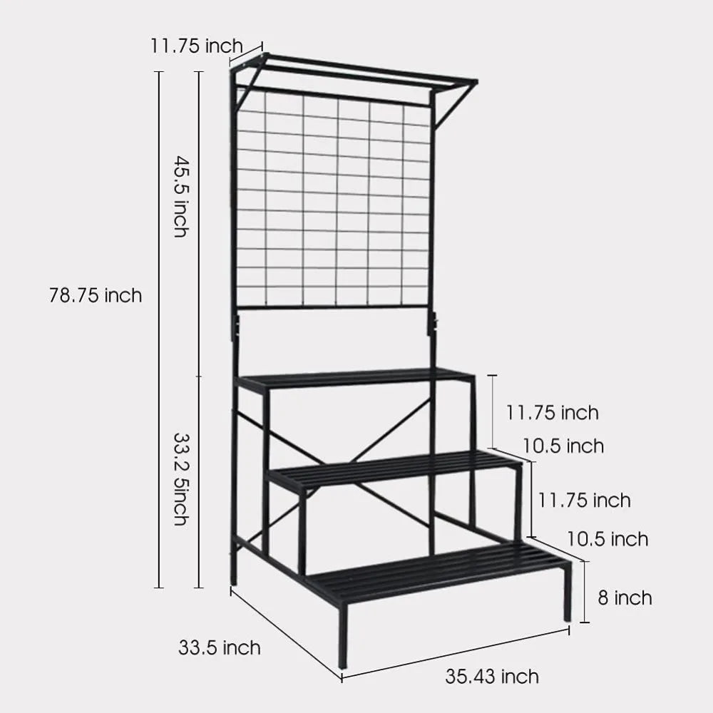 Zhongma 3 Tier Large Heavy Duty Plant Stand with Hanging Plant pot shelf, 35.43 x 33.27 x 78.74 Tall