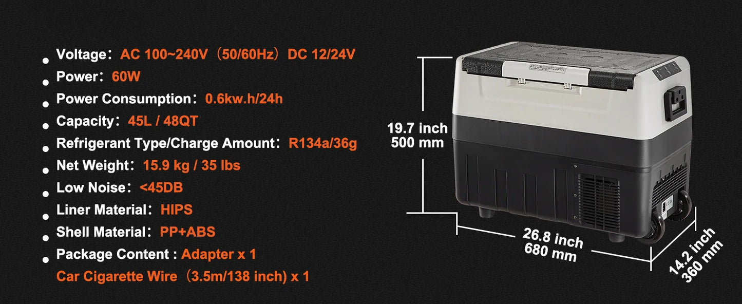 SucceBuy 35L/45L Portable Foldable Handle Car Refrigerator with Wheel Compressor Freezer