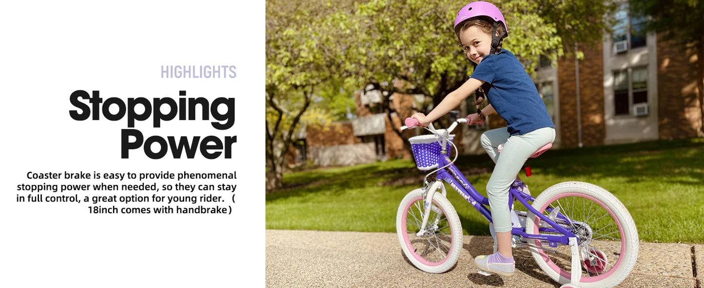 US warehouse Colorful Girls Bike with Basket & Training Wheels 12 14 16 18 Inch Kids Bike Foot Brake