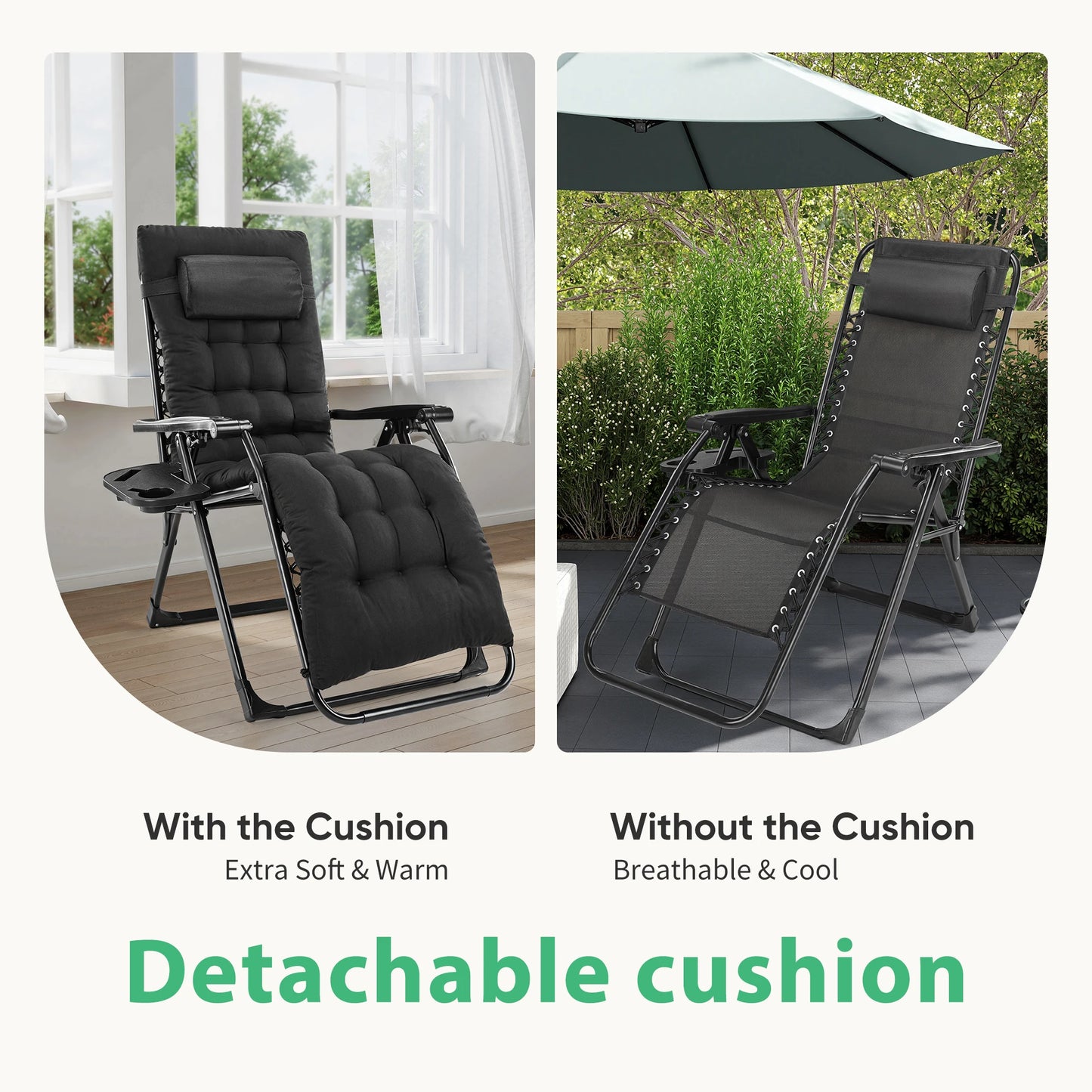 JHK Zero Gravity Portable Recliner Camping Patio Outdoor Garden Lounge Chair with Cup Holder Trays