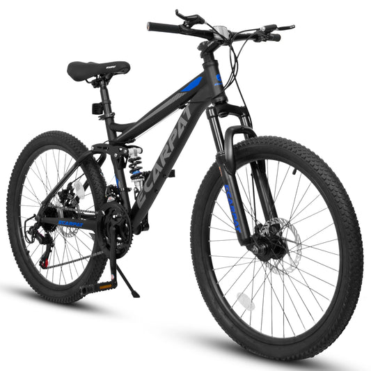 Ecarpat Dual Full Suspension Mountain Bike 24/26/27.5 Inch, 21-Speed Disc Bicycles